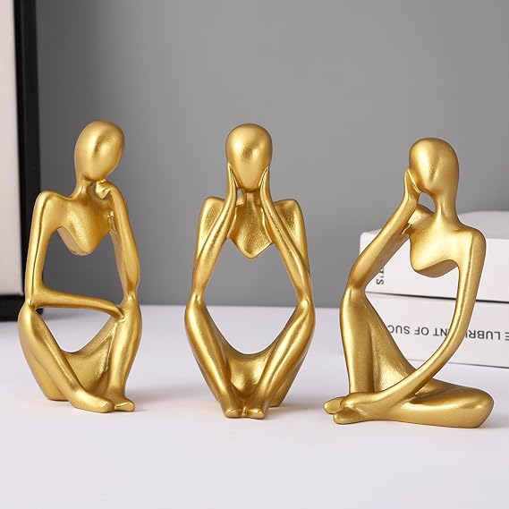 Decorative Abstract Thinker Men Statue Set of 3 Modern Art Showpiece